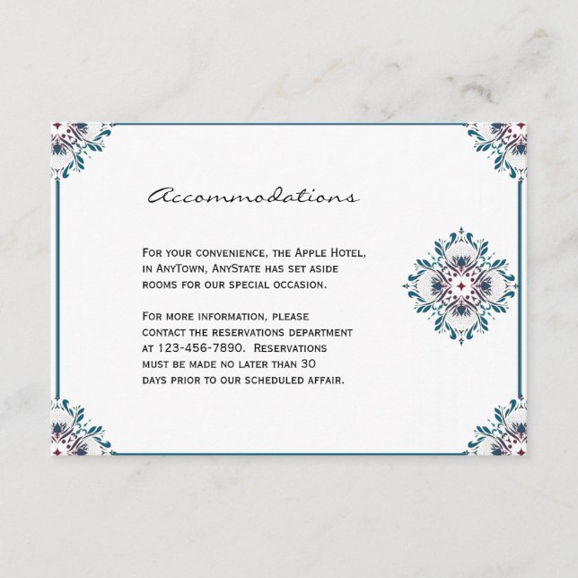 Floral Medallion in Teal and Rose Wedding Insert (Front)