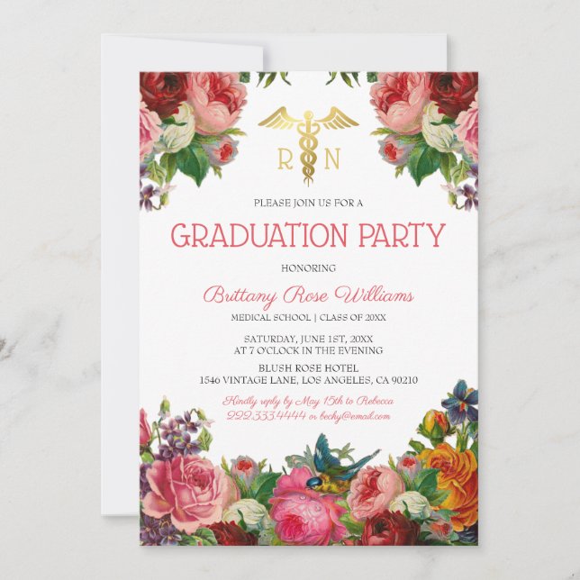 Floral Medical Nursing School Graduation Invitation (Front)