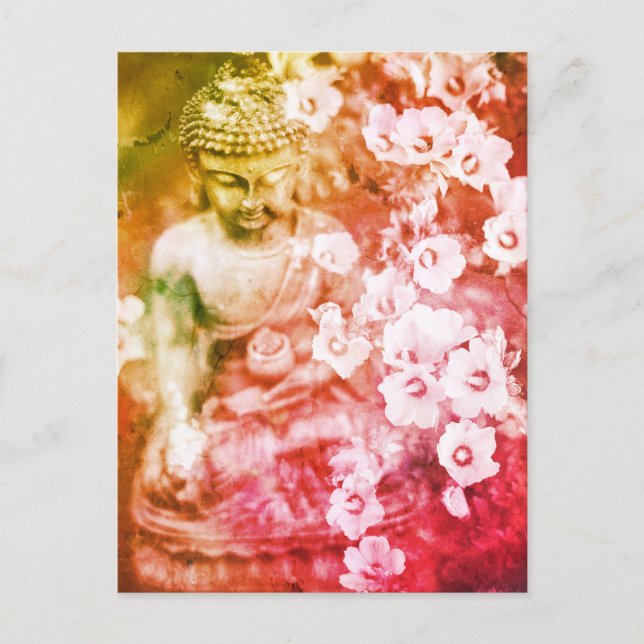 *~* Floral Meditation Zen Buddha Meditate Orange  Postcard (Front)