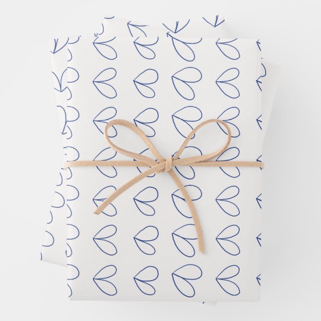 Floral medley outline in blue wrapping paper sheet (In situ)