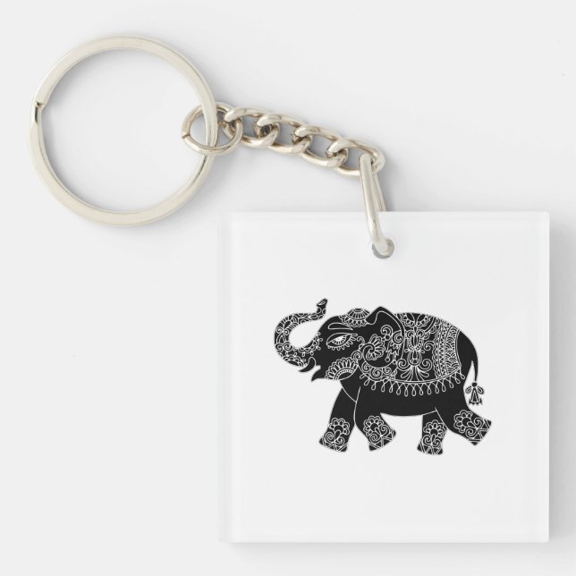 Floral Mehedi Elephant Key Ring (Front)