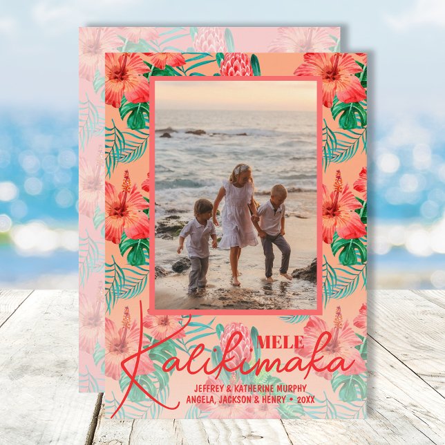Floral Mele Kalikimaka Photo Holiday Card (Creator Uploaded)