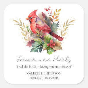 Floral Memorial Bird Seed Cardinal Square Sticker