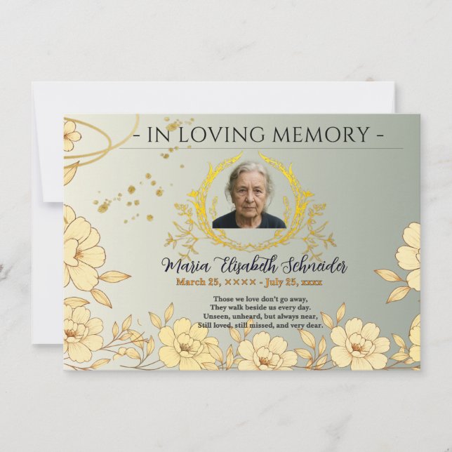 Floral Memorial Card - Sympathy keepsake  (Front)