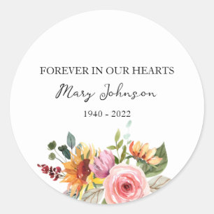 Floral Memorial Funeral Classic Round Sticker