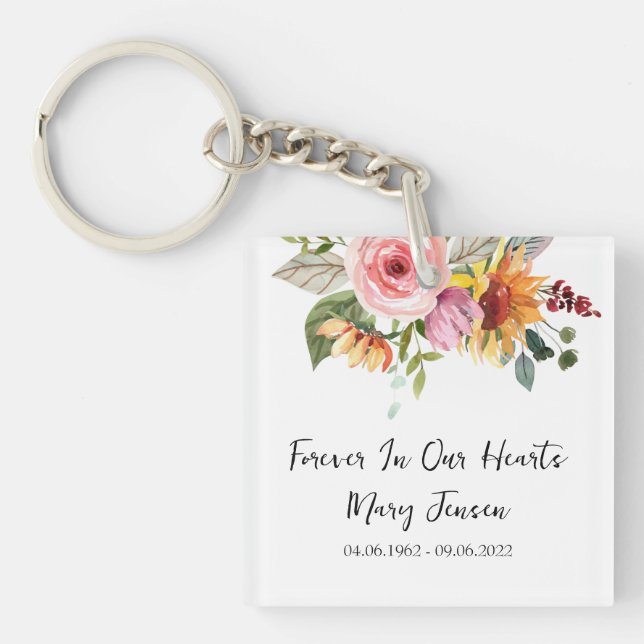 Floral Memorial Funeral Photo Key Ring (Front)