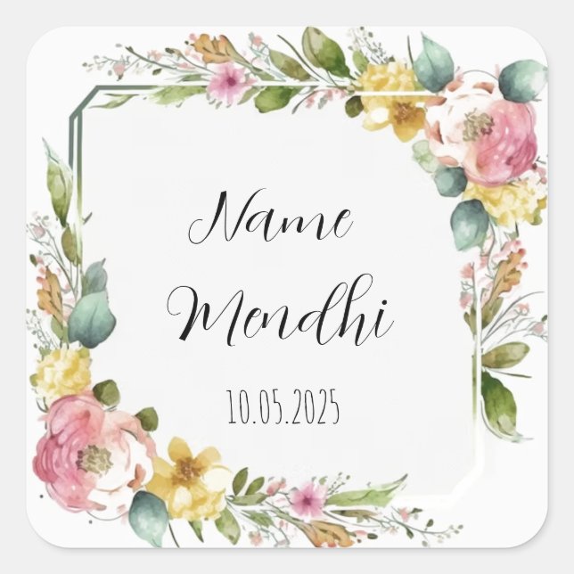 Floral Mendhi favour stickers  (Front)