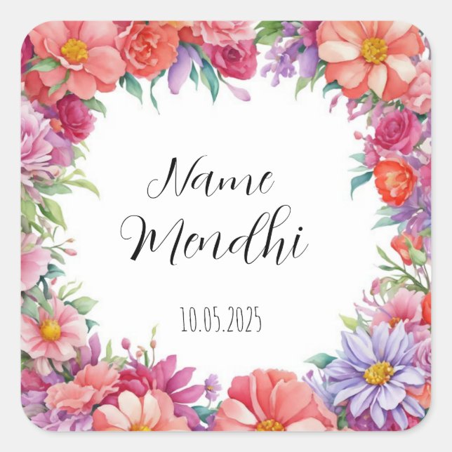 Floral Mendhi favour stickers  (Front)