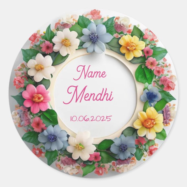 Floral mendhi favour stickers  (Front)