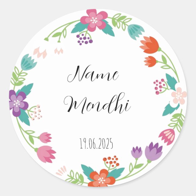 Floral Mendhi favour stickers  (Front)