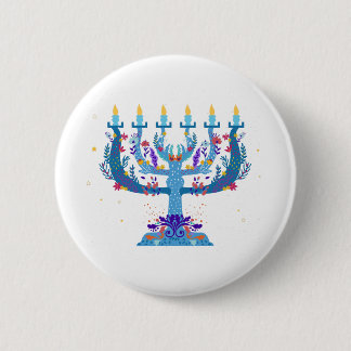 floral menorah hanukkah 6 cm round badge