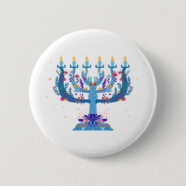 floral menorah hanukkah 6 cm round badge (Front)