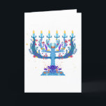 floral menorah hanukkah holiday card<br><div class="desc">"floral menorah hanukkah ", "floral menorah""flowers menorah", "purple hanukkah", "pink hanukkah", "hanukkah menorah", "happy hanukkah", channukah, "floral hanukkah", Hanukkah</div>