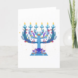 floral menorah hanukkah holiday card