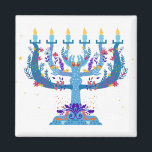 floral menorah hanukkah magnet<br><div class="desc">"floral menorah hanukkah ", "flowers menorah", "purple hanukkah", "pink hanukkah", "hanukkah menorah", "happy hanukkah", channuka, channukah, hannukah, Hanukkah</div>