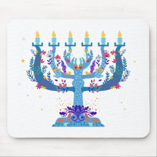 floral menorah hanukkah mouse mat