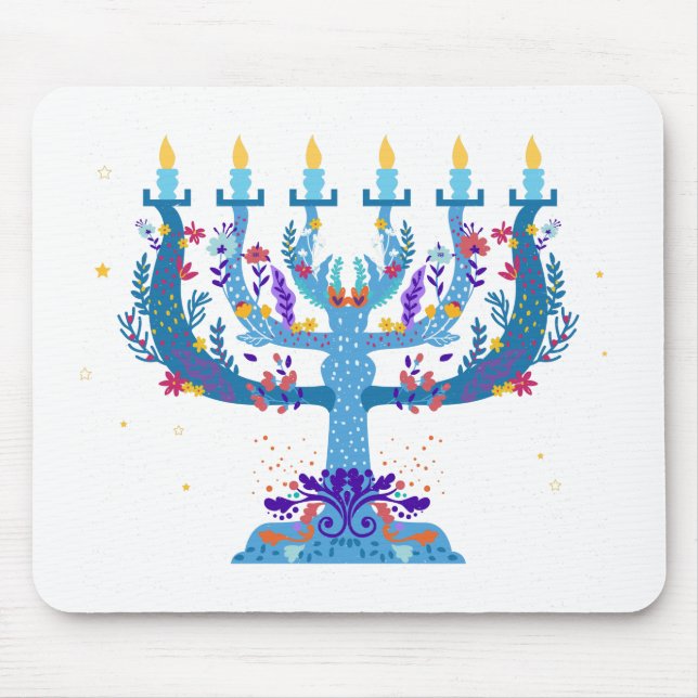 floral menorah hanukkah mouse mat (Front)