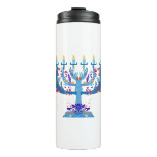 floral menorah hanukkah thermal tumbler
