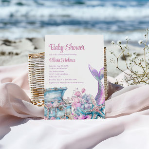 Floral Mermaid Tail Starfish Baby Shower Invitation