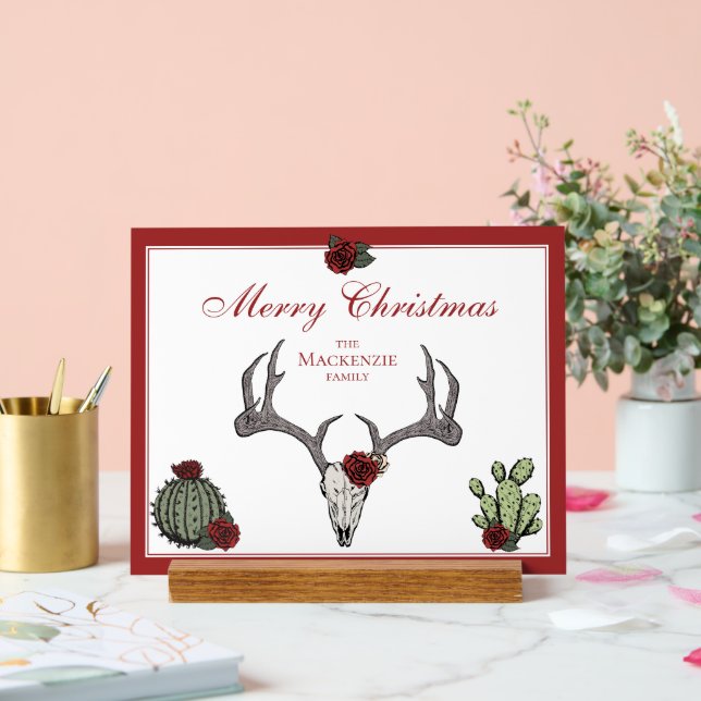 Floral Merry Christmas Deer Head Skull Cactus Acrylic Sign (Wedding)