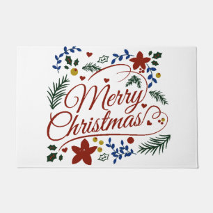 Floral Merry Christmas Doormat