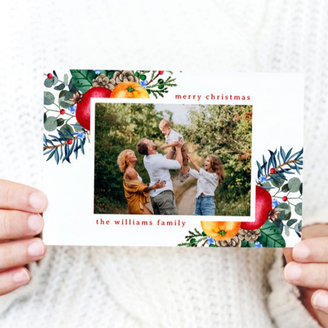 Floral Merry Christmas Greeting Photo  Holiday Card (Creator Uploaded)