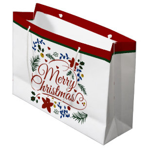 Floral Merry Christmas Large Gift Bag