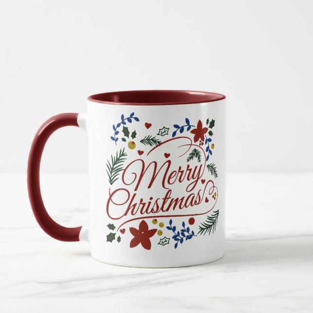 Floral Merry Christmas   Mug (Left)