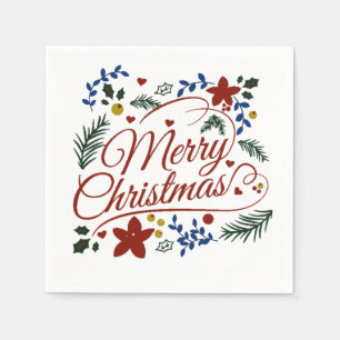 Floral Merry Christmas Napkin
