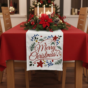 Floral Merry Christmas Short Table Runner