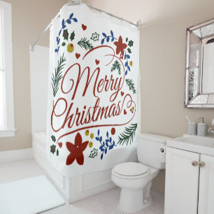 Floral Merry Christmas   Shower Curtain