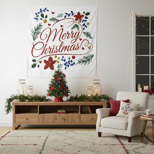 Floral Merry Christmas Tapestry