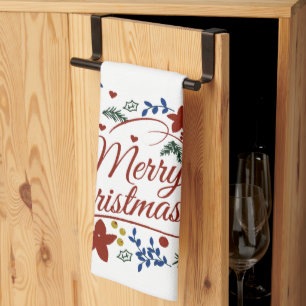 Floral Merry Christmas Tea Towel