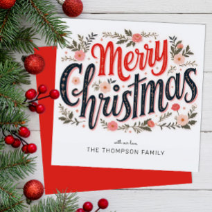 Floral Merry Christmas Typography Holiday Card