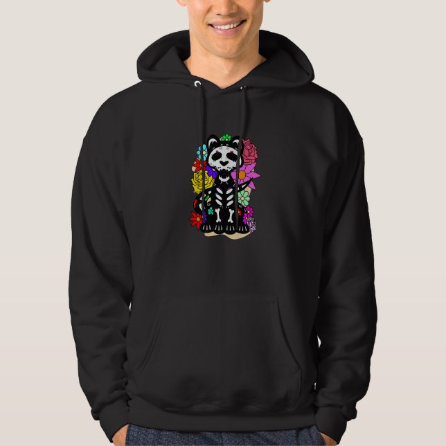 Floral Mexican Cat Day of the Dead Dia De Muertos  Hoodie (Front)