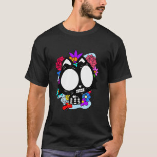 Floral Mexican Cat Day of the Dead Dia De Muertos T-Shirt