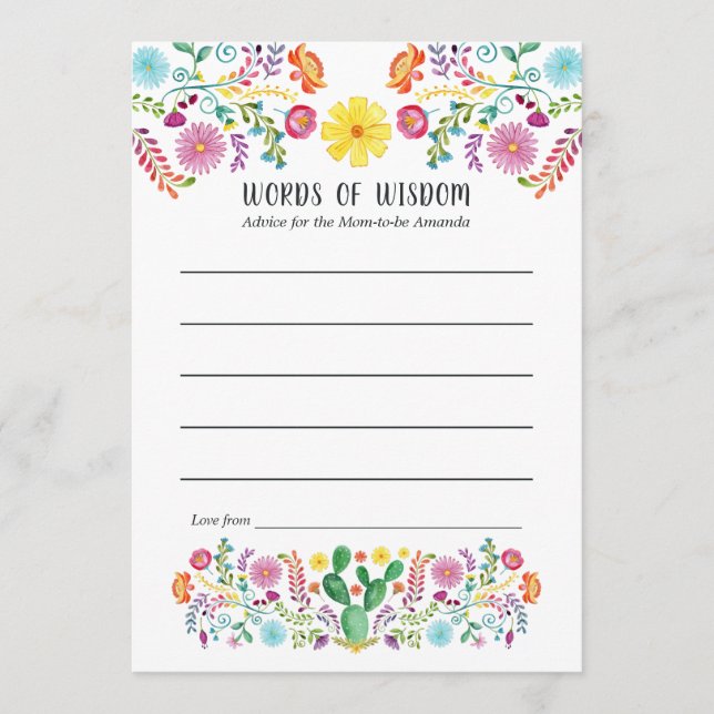 Floral Mexican Fiesta Baby or Bridal Shower Advice Card (Front)