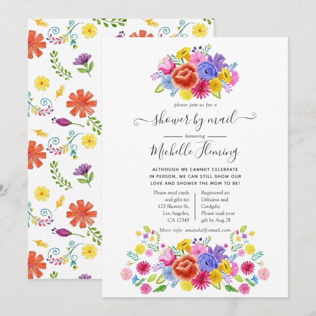 Floral Mexican Fiesta Baby Shower by Mail Invitation (Front/Back)