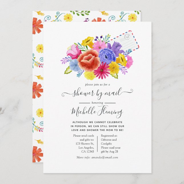 Floral Mexican Fiesta Baby Shower by Mail Invitation (Front/Back)