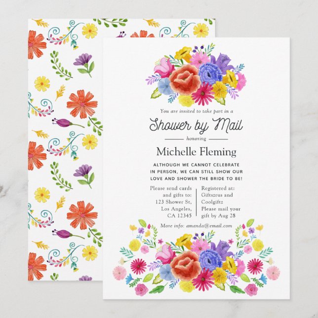 Floral Mexican Fiesta Bridal Shower by Mail Invitation (Front/Back)