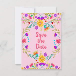 Floral Mexican Fiesta & Papel Picado - Pink Save The Date