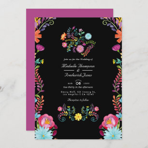Floral Mexican Fiesta QR Code RSVP Wedding Invitation