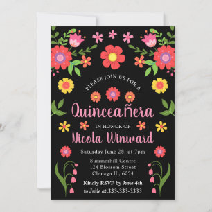 Floral Mexican Fiesta Quinceañera  Invitation