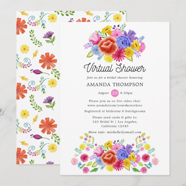 Floral Mexican Fiesta Virtual Bridal Shower Invitation (Front/Back)