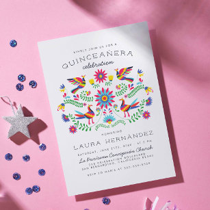 Floral Mexican Folk Art Quinceañera Birthday Invitation Postcard