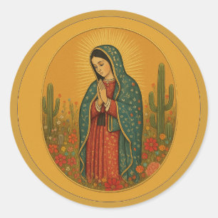 Floral Mexican Mary Guadalupe Religious Classic Round Sticker