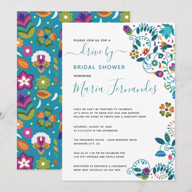 Floral Mexican Style Drive By Bridal Shower Invitation (Front/Back)