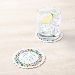 Floral Mexican Style Personalised Wedding Paper Coaster