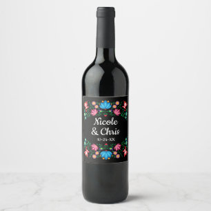 Floral Mexican Wedding wine labels