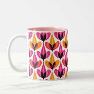 Floral Mid Century Modern Pink& Orange RETRO Two-Tone Coffee Mug